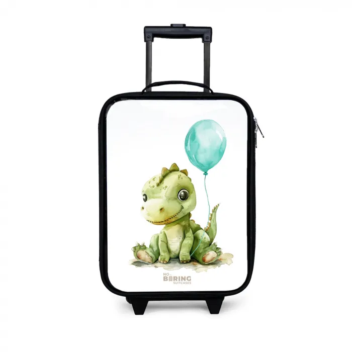 Dino met blauwe ballon Kinderkoffer - Zwart klein -3d