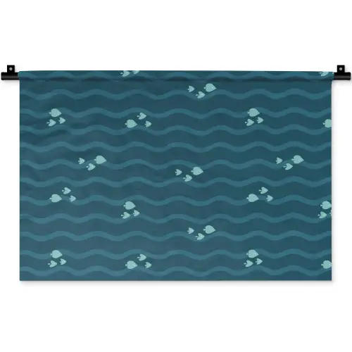Zee - Donkerblauw - Golf - Vis Wandkleed katoen klein 269 -zz3d