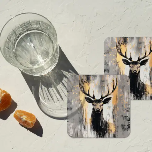 Abstract - Hert - Gewei - Goud onderzetter kurk middel -sfeer4