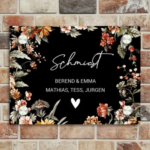 Bloemen - Zwart - Sierlijk Naambord Rechthoek middel -sfeer3
