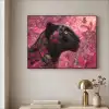 Luipaard - Bloemen - Roze Textielframe zwart klein -sfeer2