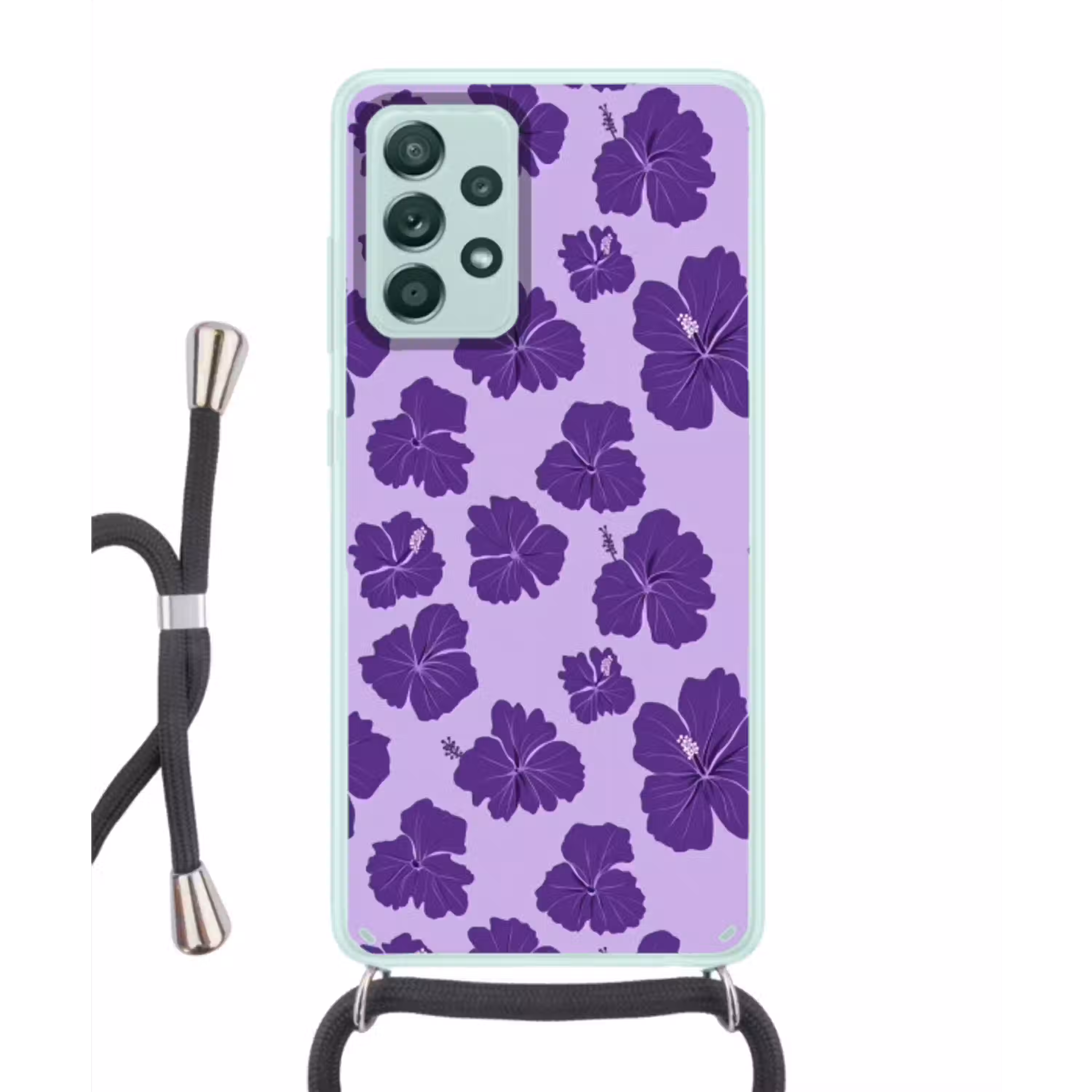 Hibiscus - Bloemen - Paars Hoesje Samsung Galaxy A52 met koord klein 792 -3d