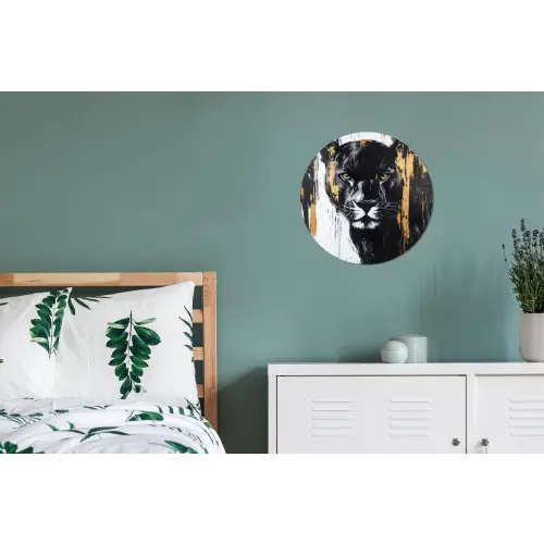 Panter - Zwart - Abstract - Verfstreken Wandcirkel aluminium klein -slaapkamer