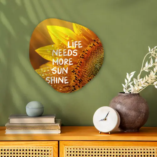 Zonnebloem - Close up - Geel - Quote Wandcirkel Organisch Forex 3mm klein -sfeer2