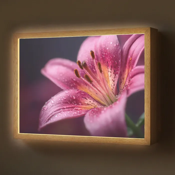 Roze - lelie - Dauwdruppels Light Box met batterij (Wandlamp) middel -z3d_website