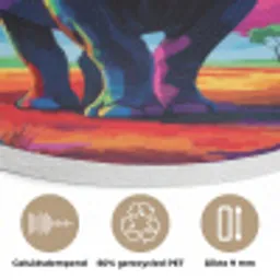 Neushoorn - Zonsondergang - Savanna - Kleurrijk Akoestische PET Vilt - Rond klein -closeup_NL