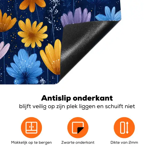Bloemen - Patroon - Blauw - Contrast Inductie beschermer vinyl 3mm klein -zzzzzzz-td-onderkant