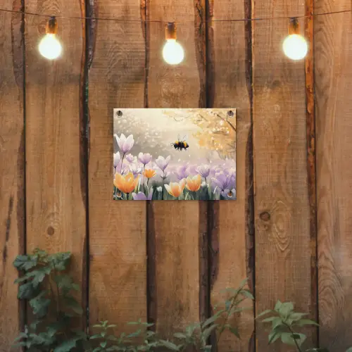Viooltjes - bij - Zonlicht tuinposter los doek klein -sfeer1
