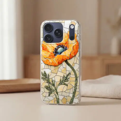 Klaprozen - Oranje - Mozaïek - Bladeren Telefoonhoesje iPhone 17 Pro klein -sfeer2