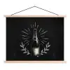 Champagnefles - Lauriertakken - Zwarte achtergrond textielposter latten blank klein -3d