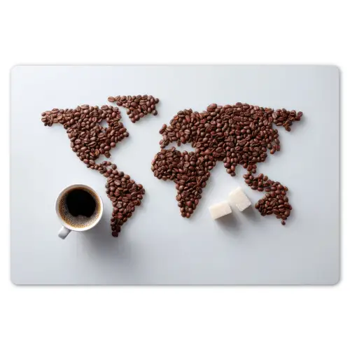 Wereldkaart - Koffiebonen - Suikerklontjes Placemat vinyl groot -zzsfeer1_Kitchenyeah-website