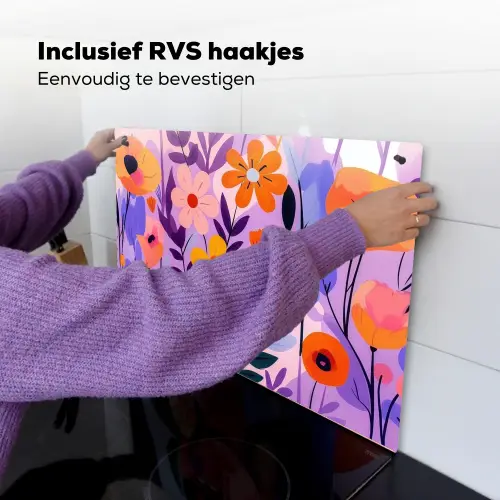 Bloemen - Kleurrijk - Bladeren Inductie beschemer met haakjes klein -ky-ophangen-nl