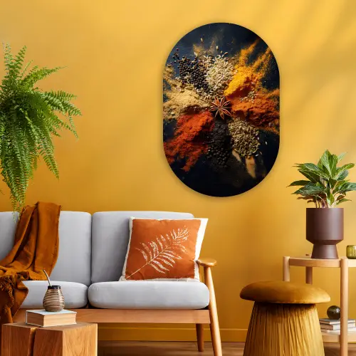 Specerijen - Explosie - Oranje Wandcirkel Ovaal Glas middel -sfeer4