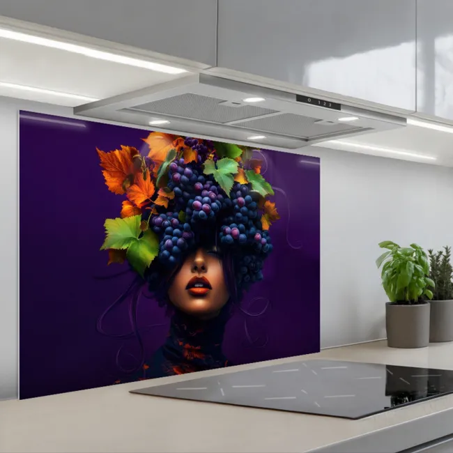 Spritzschutz Küche - Frau - Lila - Weintrauben