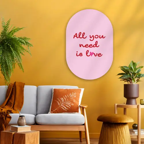 Tekst - Roze - Love - Hart Wandcirkel Ovaal Glas middel -sfeer4