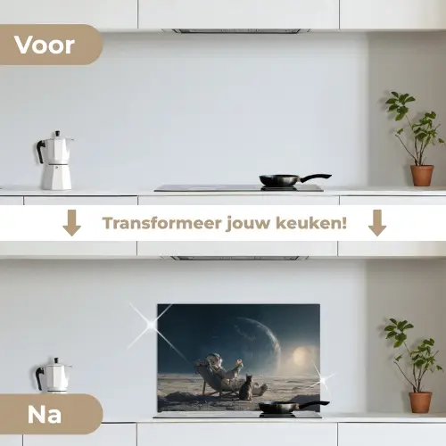 Maan - Kat - Astronaut - Ruimte keuken achterwand spatscherm klein -voor_na_NL