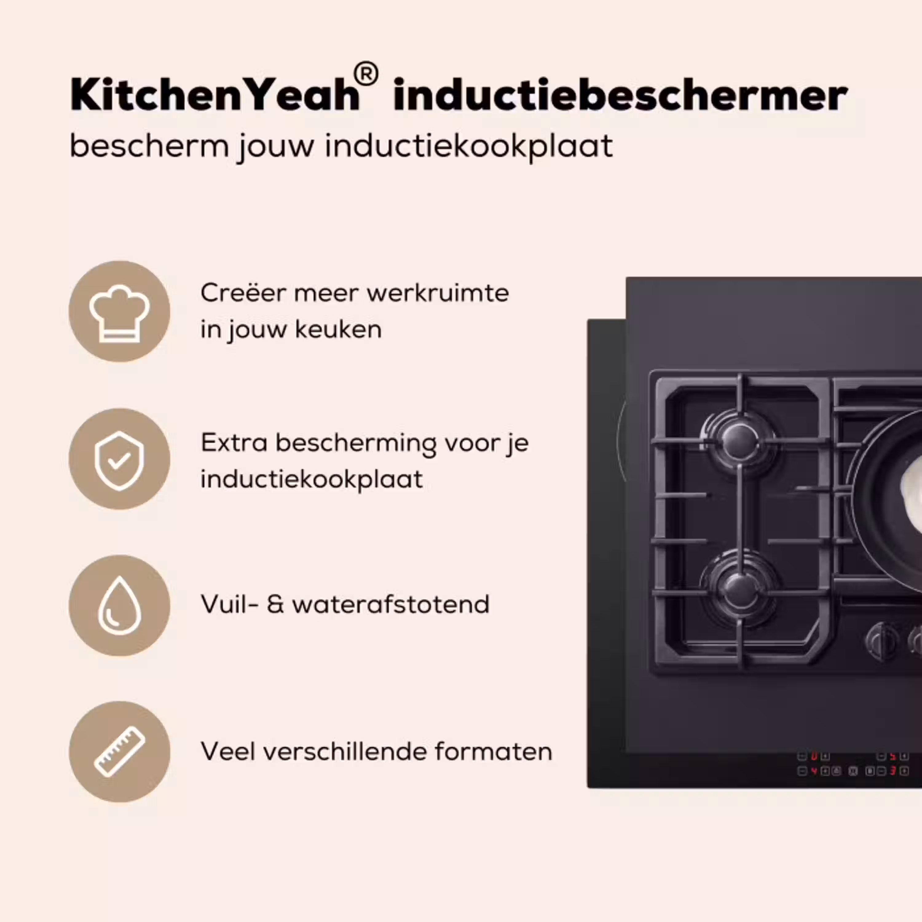 Fornuis - Spiegelei - Zwart Inductie beschermer vinyl 3mm klein -sfeer2