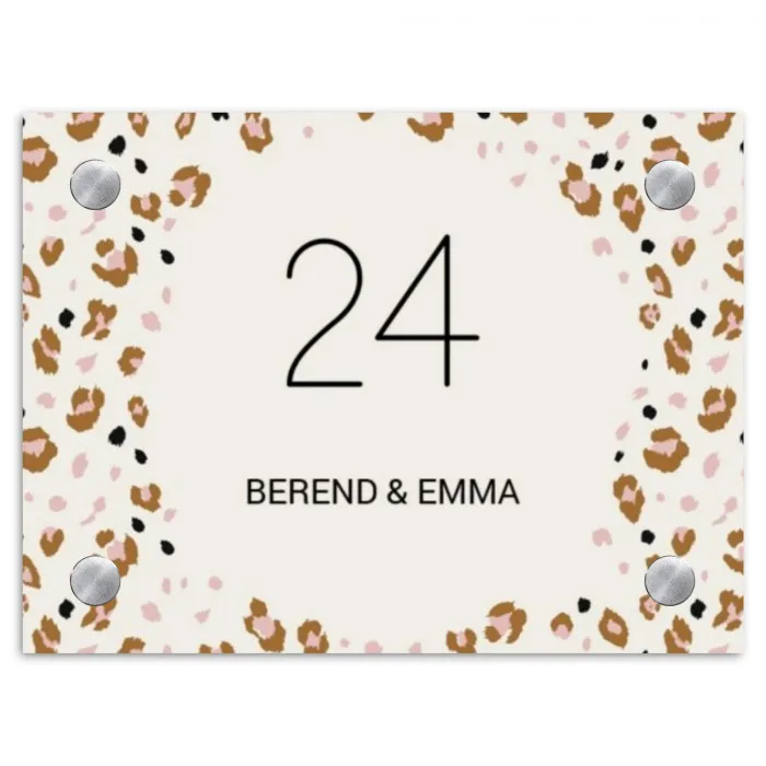 Panterprint rand - Klassiek Naambord Rechthoek middel -3d