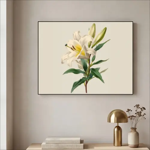 Lelie - Elegant - Botanisch - Beige Textielframe zwart klein -sfeer2