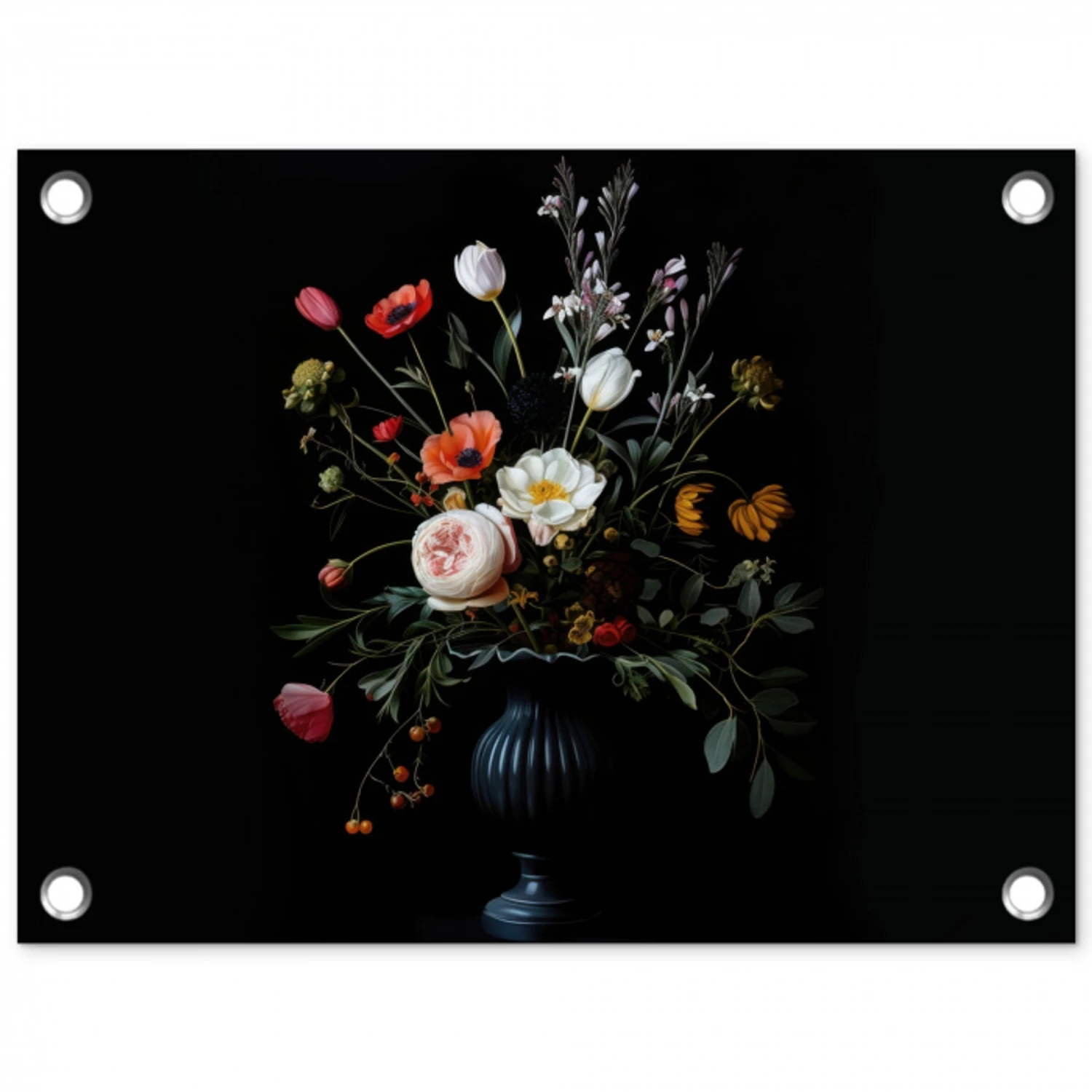 Bloemstuk - Vaas - Zwart tuinposter los doek klein -3d