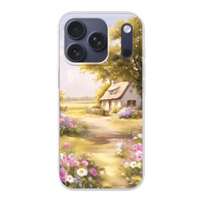 Huisje - Hout - Bloemen Telefoonhoesje iPhone 17 Pro klein -3d
