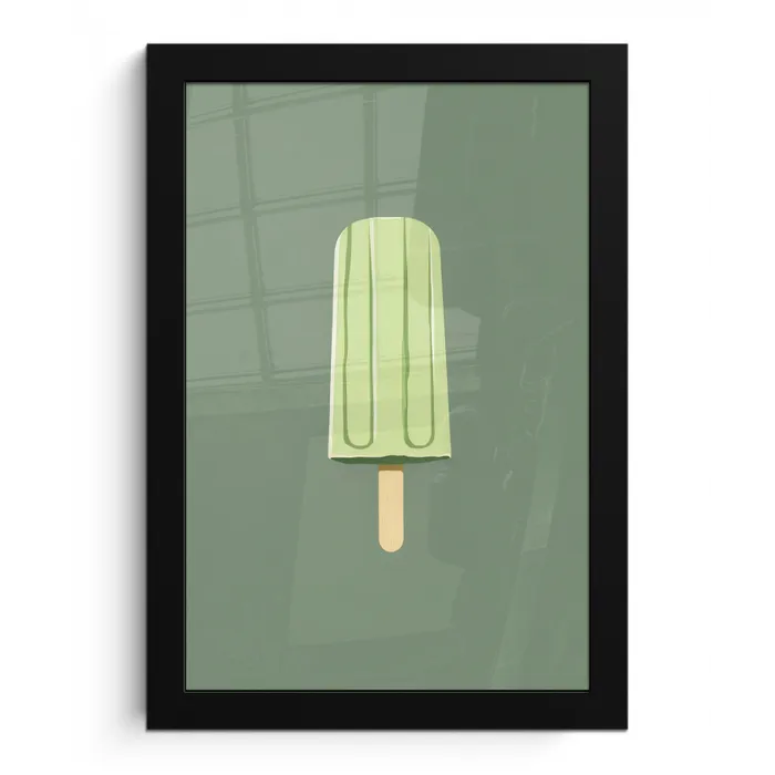 Groen - Waterijsje - Stokje - Illustratie fotolijst zwart zonder passe partout klein -3d