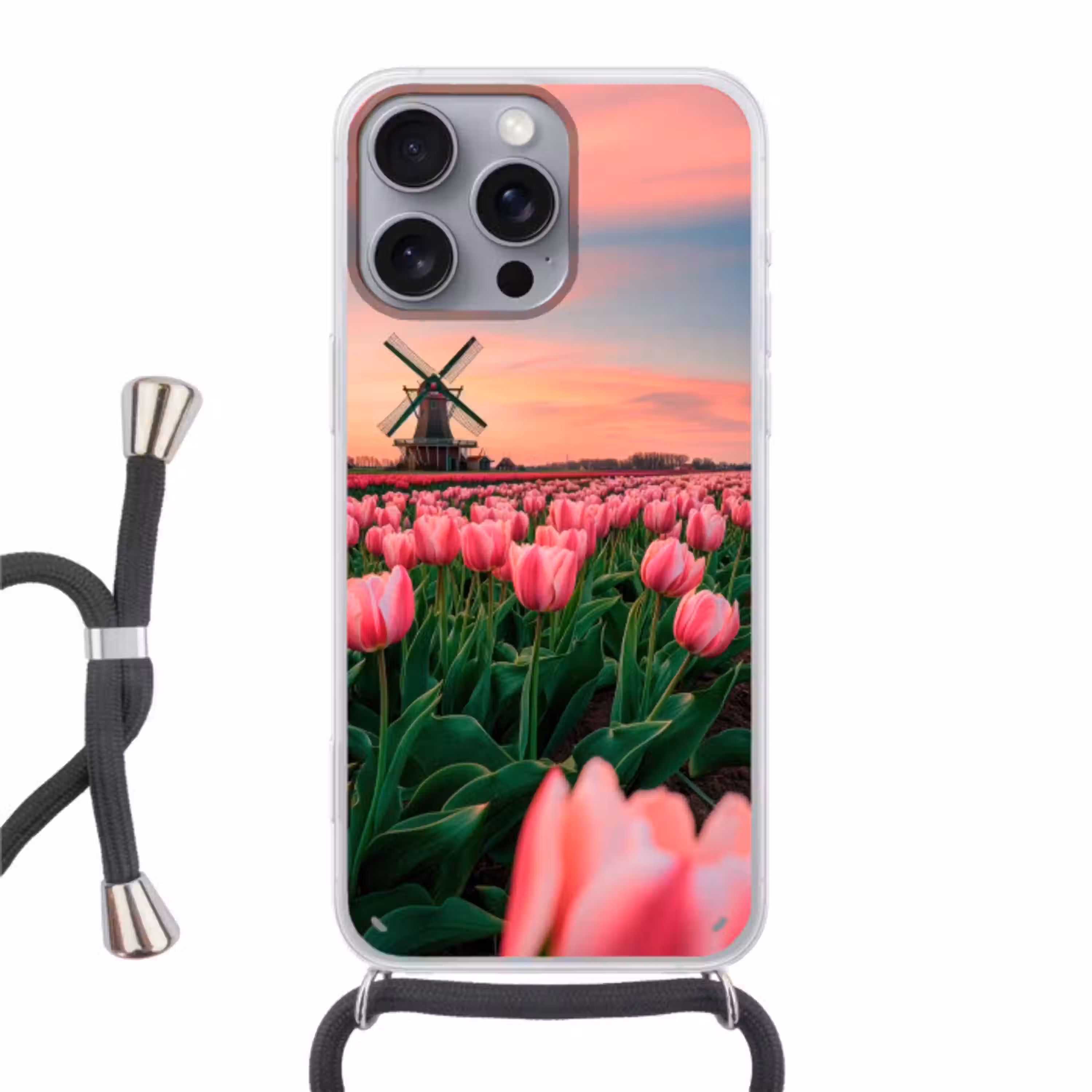 Tulpen - Molen - Nederland Hoesje iPhone 16 Pro Max met koord klein -3d