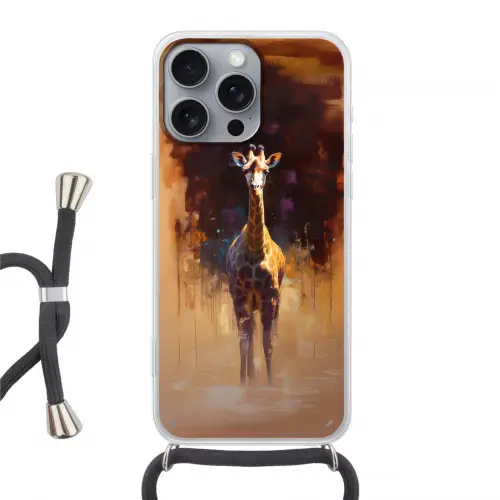 Giraf - Bruin - Abstract - Geschilderd Hoesje iPhone 16 Pro Max met koord klein -3d