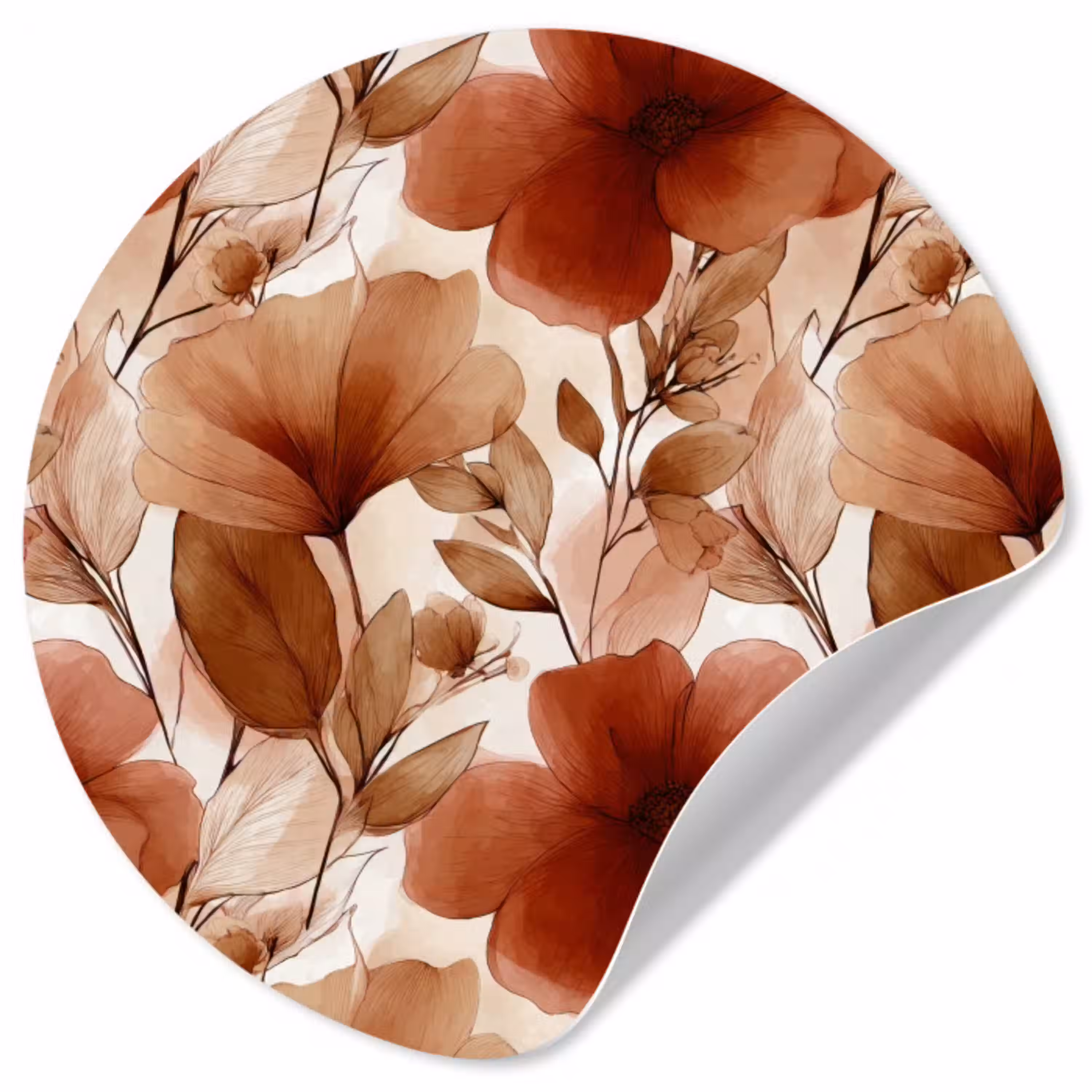 Bloemen - Aquarel - Botanisch - Terracotta Wandcirkel behangsticker klein 186 -3d
