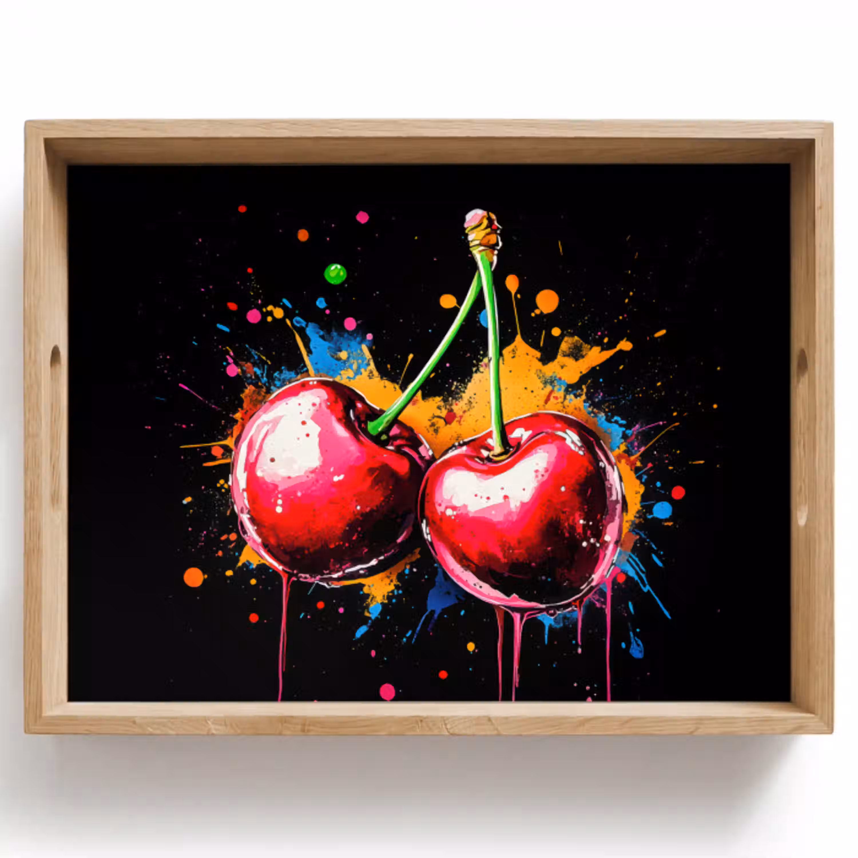 Kersen - Fruit - Graffiti - Verf - Abstract - Modern - Kleurrijk Dienblad Rechthoek middel -z3d_shopping