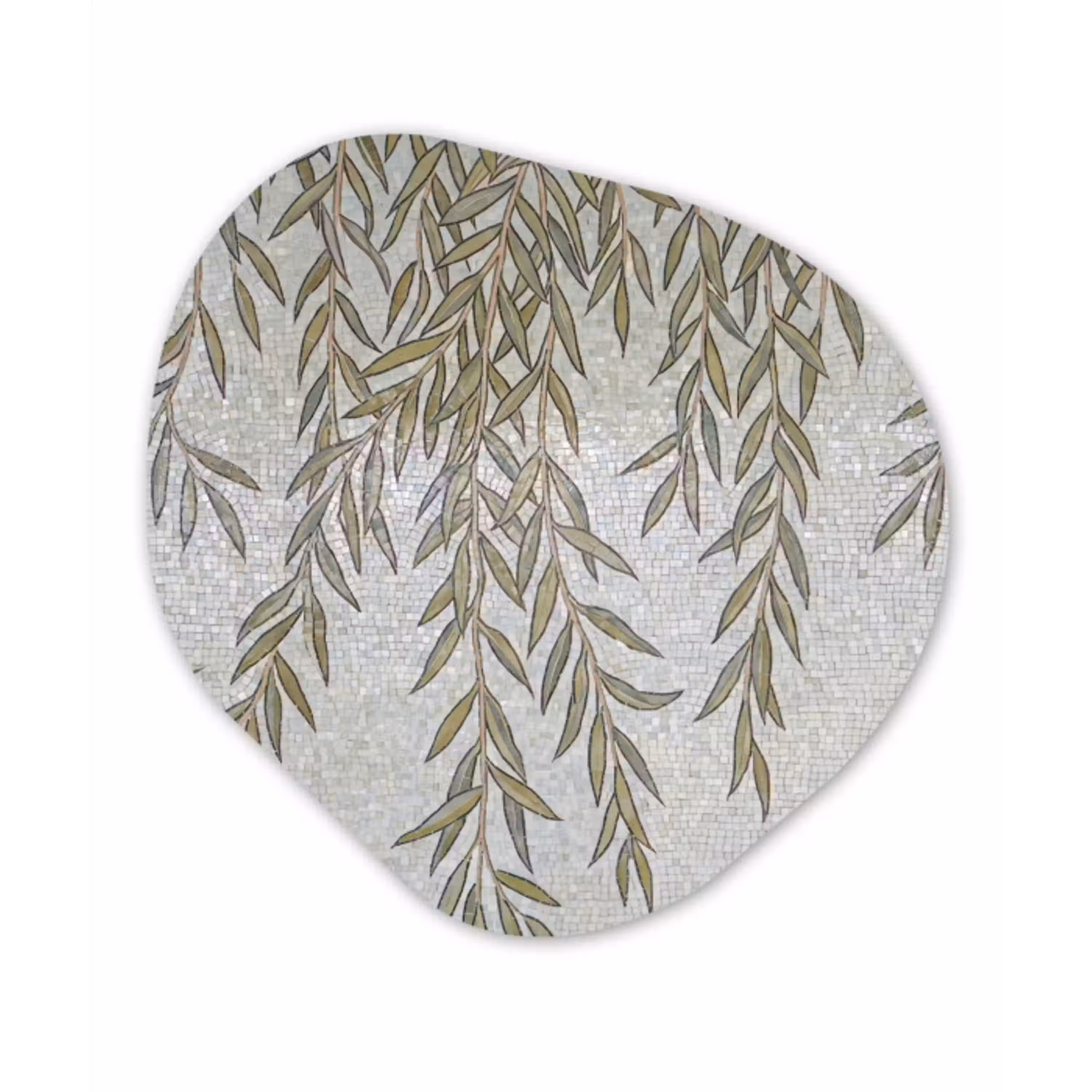 Planten - Mozaïek - Patroon - Groen - Blauw Wandcirkel Organisch Aluminium middel -3d