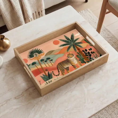 Tijger - Kleurrijk - Palmen - Cactus Dienblad Rechthoek middel -sfeer1