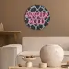 Panterprint - Zwart - Neonletters - Roze Akoestische PET Vilt - Rond klein -sfeer1