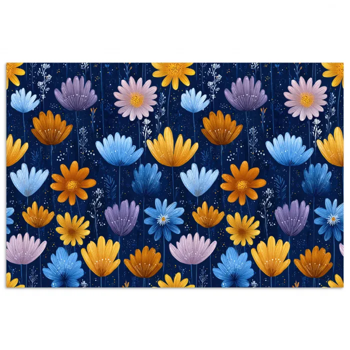 Bloemen - Patroon - Blauw - Contrast poster papier klein -3d