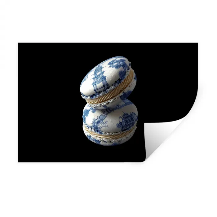 Eten - Macarons - Delfts blauw - Koekjes Muursticker klein -3d