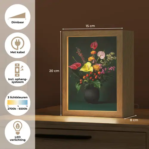 Bloemen - Vaas - Zwart Light Box met kabel (Tafellamp) klein -USP_NL