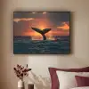 Walvis staart - Water - Zonsondergang Textielframe zwart klein -sfeer1