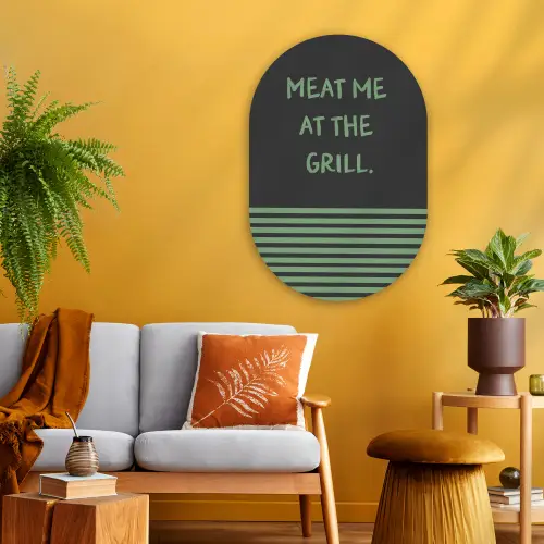 Quote - Groen - Grill - Zomer Wandcirkel Ovaal Glas middel -sfeer4