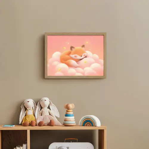 Wolken - Vos - Oranje - Sterren Light Box met batterij (Wandlamp kind) middel -sfeer2_kind