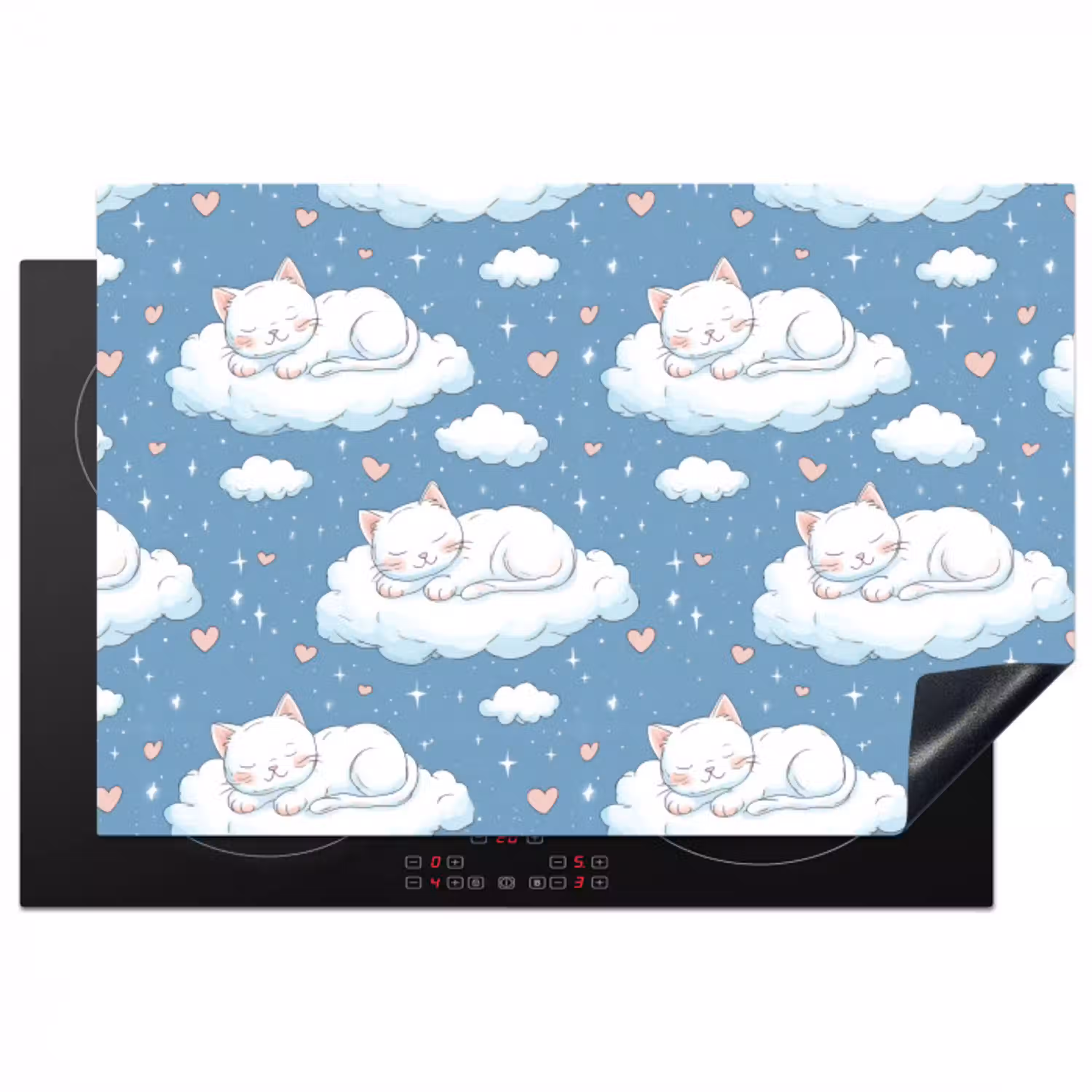 Kitten - Wolken - Blauw Inductie beschermer vinyl 3mm klein 276 -3d