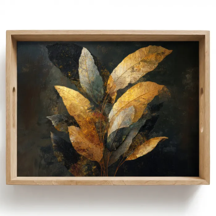 Gouden Bladcompositie – Botanische Luxe Dienblad Rechthoek middel -z3d_shopping