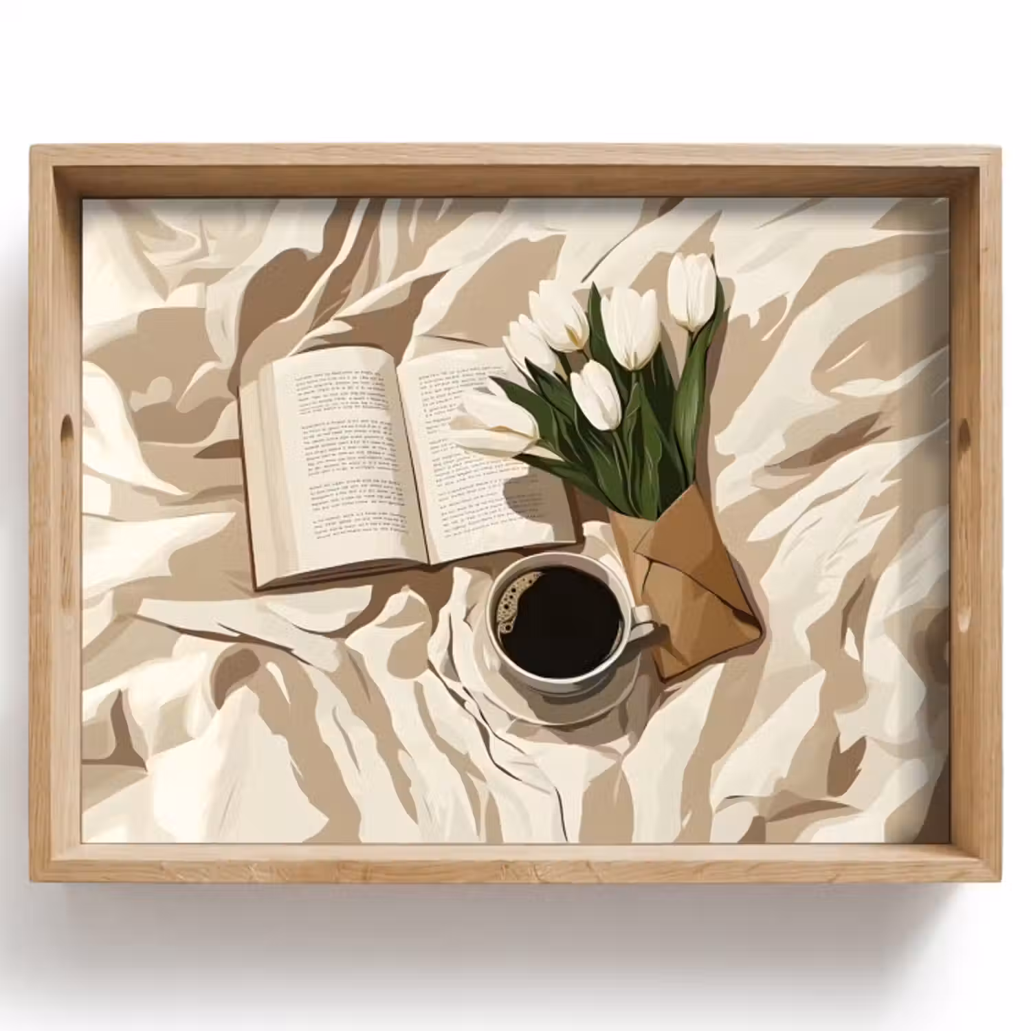 Dienblad - Boek - Illustratie - Tulpen - Koffie