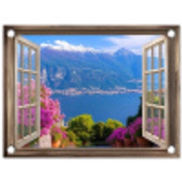 Doorkijk - Berg - Landschap - Uitzicht - Meer tuinposter los doek klein -3d