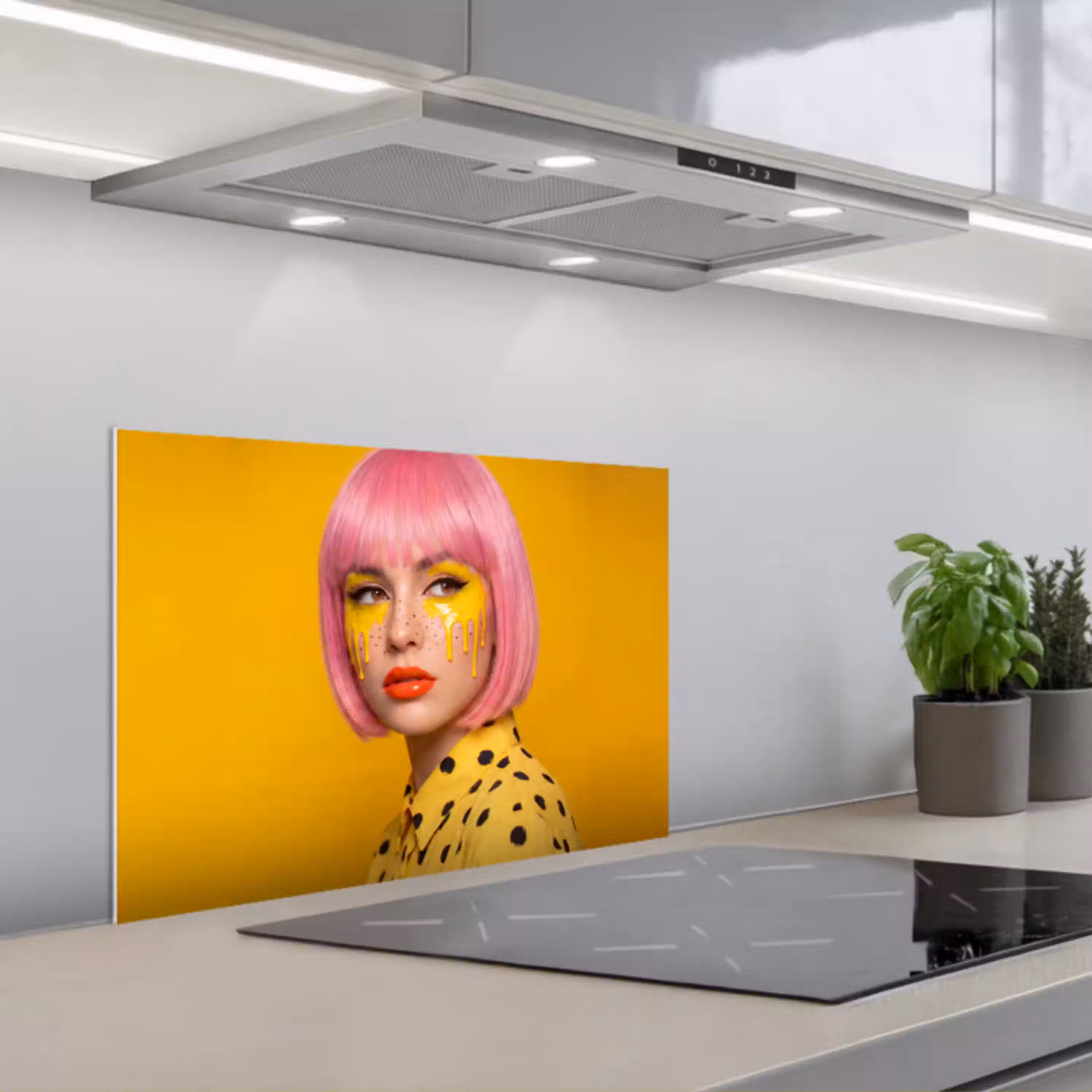 Vrouw - Portret - Abstract - Kleurrijk - Geel keuken achterwand spatscherm klein -3d_schuin