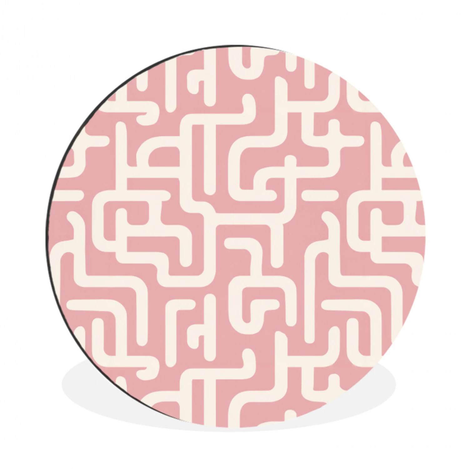 Doolhofpatroon - Roze - Wit - Abstract Wandcirkel aluminium klein 190 -3d