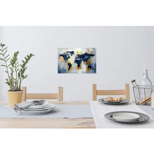 Wereldkaart - Blauw - Abstract Muursticker klein -eettafel