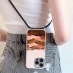 Heuvellandschap - Grafisch - Terracotta Hoesje iPhone 16 Pro Max met koord klein -sfeer5