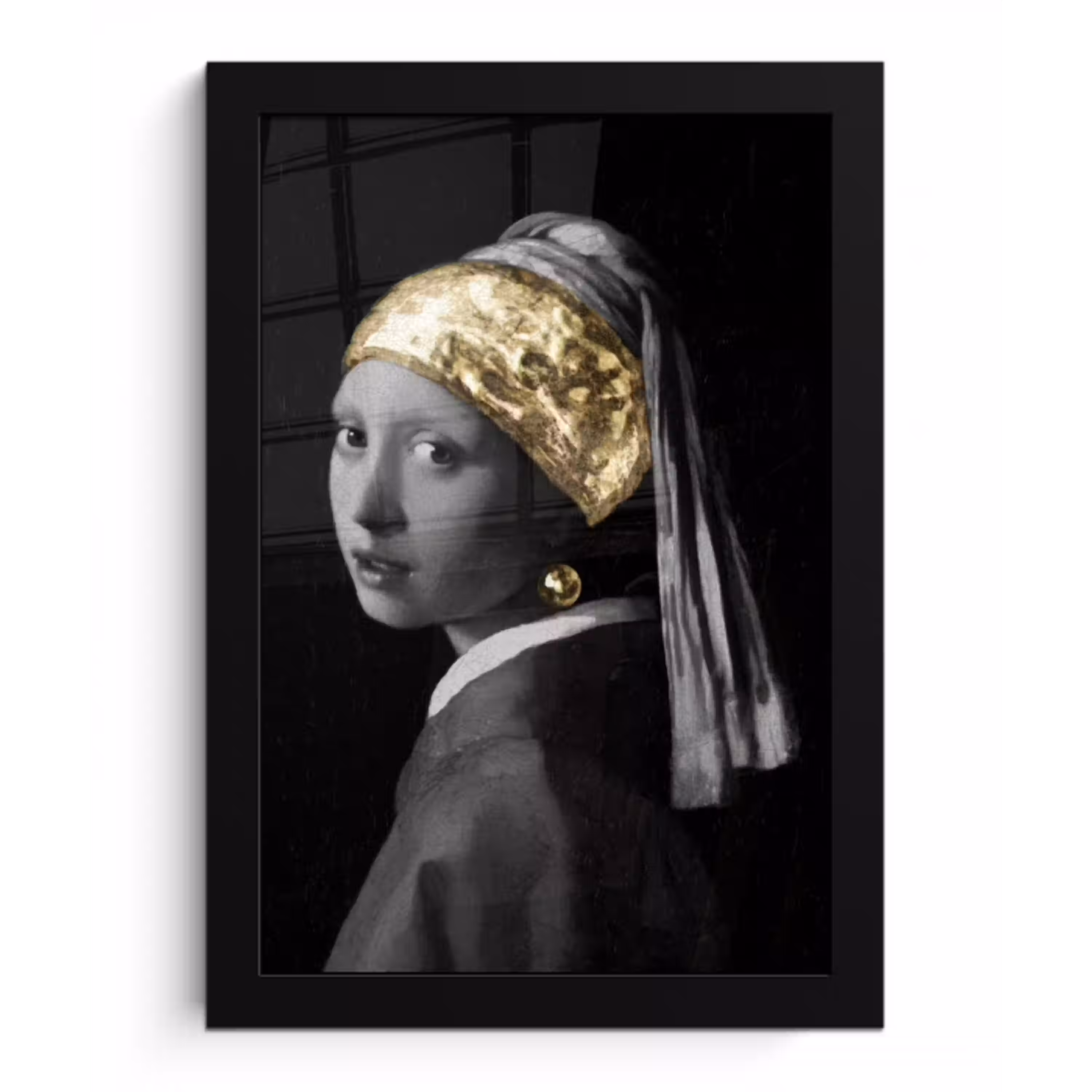 Meisje met de parel - Johannes Vermeer - Goud fotolijst zwart zonder passe partout klein -3d