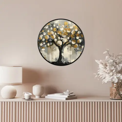 Boom - Abstract - Beige - Goud - Zwart Fotolijst rond zonder passe partout klein -sfeer3