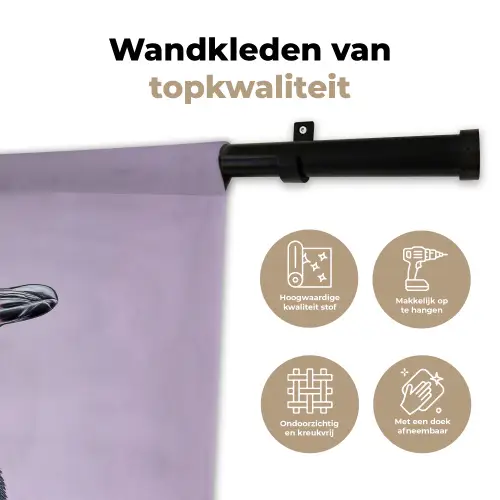 Pinguïn - Koksmuts - Lief - Paars Wandkleed katoen klein -sfeer2
